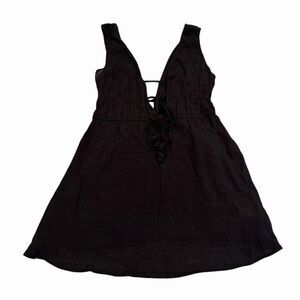 Cupshe Cover Up Plunge Tie Sleeeveless Mini Swim Beach Dress Medium Black